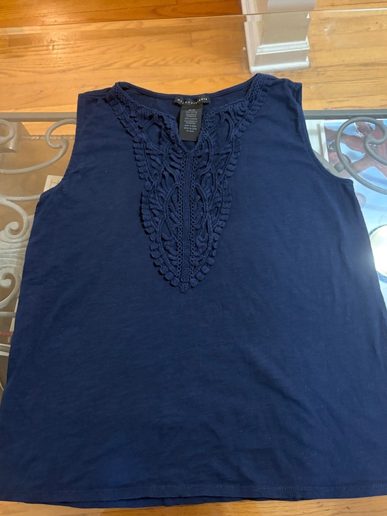 Grace Elements Tops - Grace Elements Navy Sleeveless Tank with Crochet V-Detail